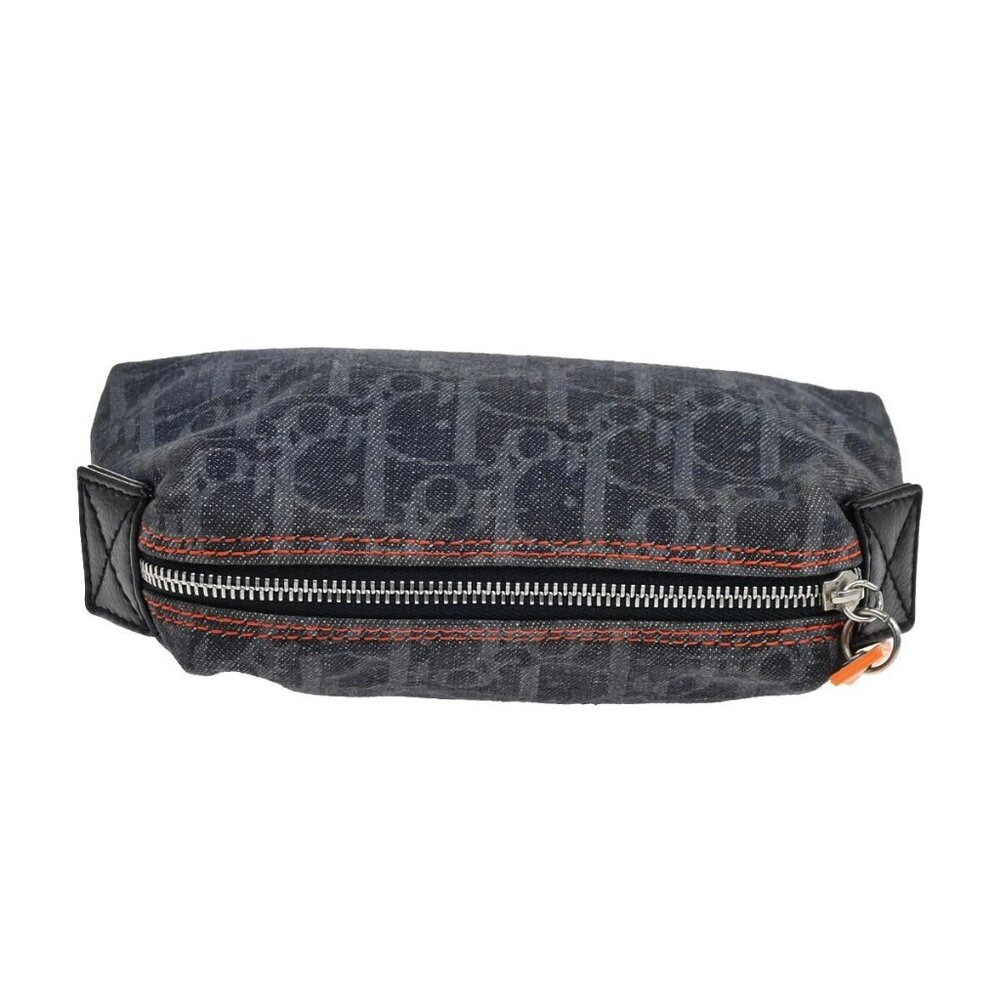 CHRISTIAN DIOR Logo Trotter Pattern Denim Pouch Bag Canvas Leather - Picture 10 of 16